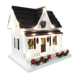 Lighted Holiday Birdhouse with LED Timer - Festive Winter Wreath & Wood Cottage Design -The Birdhouse Chick lighted holiday birdhouse with bracket 06289725 3d25 4d47 9442 f5b4326bedd5