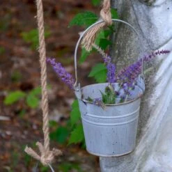 Rustic Farmhouse Galvanized Pulley Bucket Planters – Double Hanging Metal Pot Garden Decor -The Birdhouse Chick metal bucket planter detail