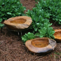 Reclaimed Teak Bird Bath - Hand-Carved Natural Wood Basin, Deck-Mount or Ground Stand Options 7 Reclaimed Teak Bird Bath - Hand-Carved Natural Wood Basin, Deck-Mount or Ground Stand Options -The Birdhouse Chick small teak bath ground