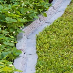 Stacked Stone Garden Border - Varied Gray Slate Interlocking Resin Edging Set 15 Stacked Stone Garden Border - Varied Gray Slate Interlocking Resin Edging Set -The Birdhouse Chick stacked stone garden border corner installation