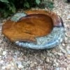 Teak and White Shell Inlay Ground Bird Bath - Hand-Carved Resin & Recycled Glass Garden Basin -The Birdhouse Chick tak and white bird bath