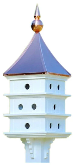 Estate 12-Compartment White Vinyl Purple Martin House with Copper Roof and Finial – 52x18 Architectural Birdhouse 7 Estate 12-Compartment White Vinyl Purple Martin House with Copper Roof and Finial – 52x18 Architectural Birdhouse -The Birdhouse Chick traditional birdhouses