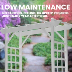 Classic White Vinyl Lattice Arbor – Elegant Flat-Top Garden Entrance for Climbing Plants -The Birdhouse Chick vinyl lattice arbor low maintenance