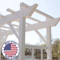 Classic White Vinyl Lattice Arbor – Elegant Flat-Top Garden Entrance for Climbing Plants -The Birdhouse Chick vinyl lattice arbor structure detail