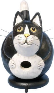 Black And White Fat Cat Wooden Birdhouse