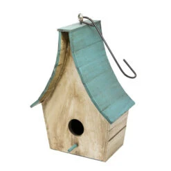 Boho Chalet Rustic Natural Wood Handcrafted Mexican Hanging Chalet Birdhouse -The Birdhouse Chick wooden boho hanging birdhouse