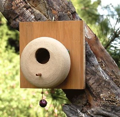 Mod Stoneware Birdhouse with Bamboo Mount – Handcrafted Modern Wall Mount Bird Abode 3 Mod Stoneware Birdhouse with Bamboo Mount – Handcrafted Modern Wall Mount Bird Abode